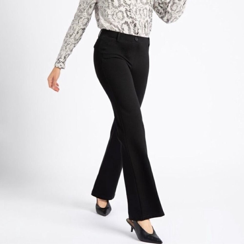 (S Petite) Betabrand Black Ponte Bootcut Classic Dress Pant Yoga Pant Trousers
